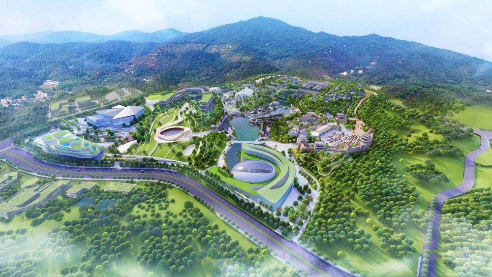  正佳帽峰湾国际文化旅游度假区全域鸟瞰图。效果图