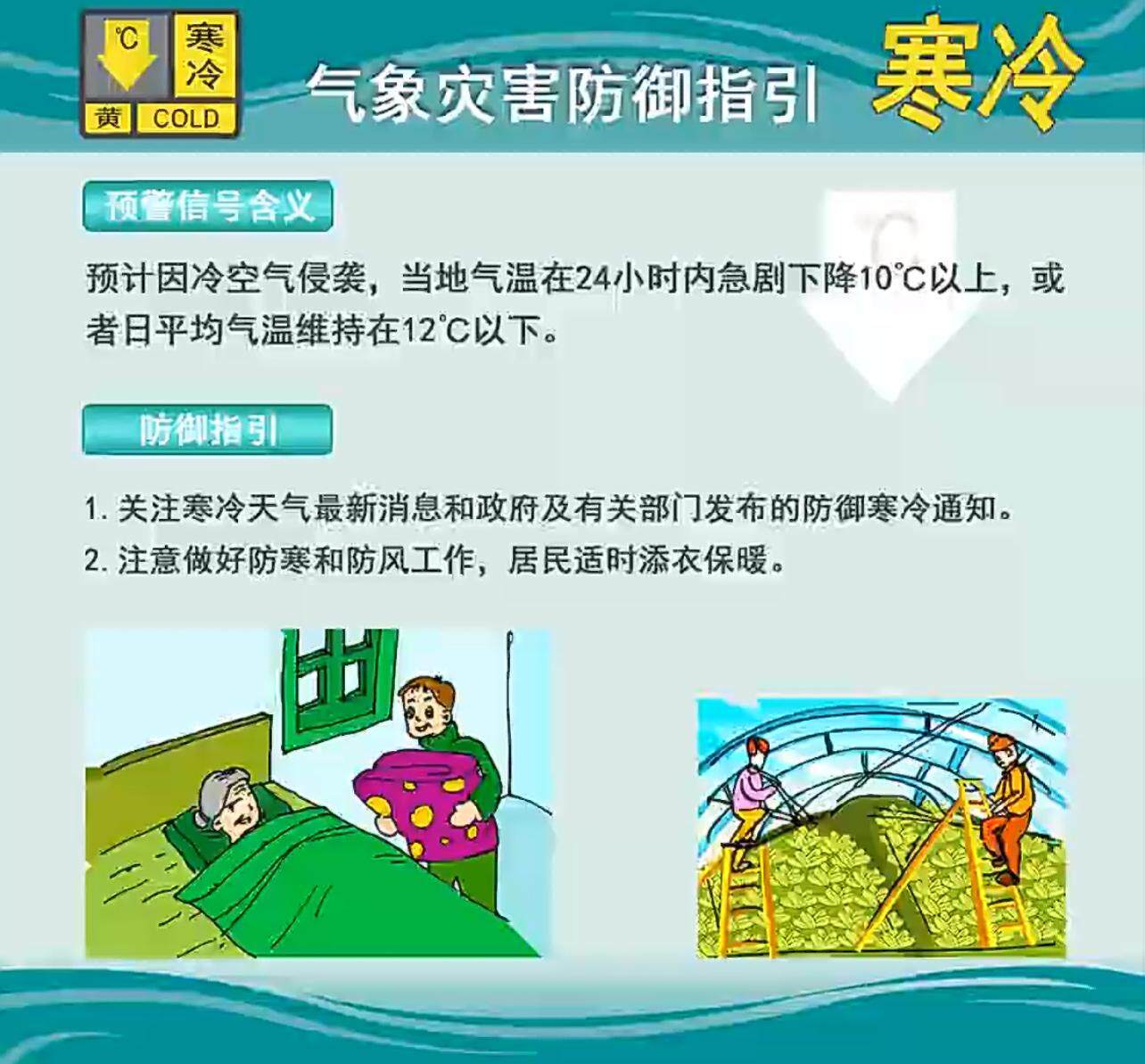 寒冷黄色预警信号防御指引。广东省气象服务中心制图 寒冷黄色预警信号防御指引。广东省气象服务中心制图
